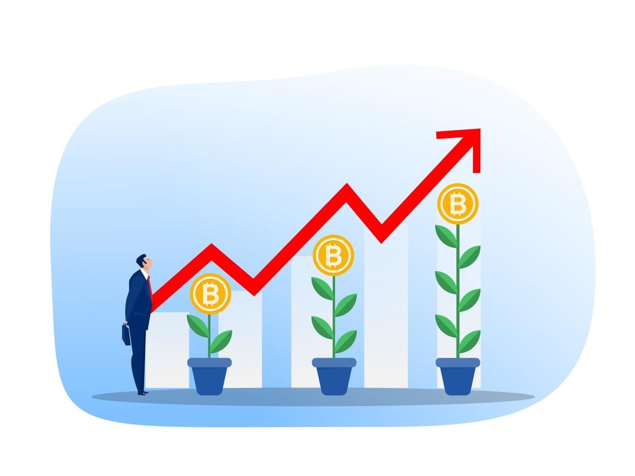 Geschäftsstrategie Analyse Aktienmarkt mit Bitcoin Aufwärtswachstum Vektor Illustrator.