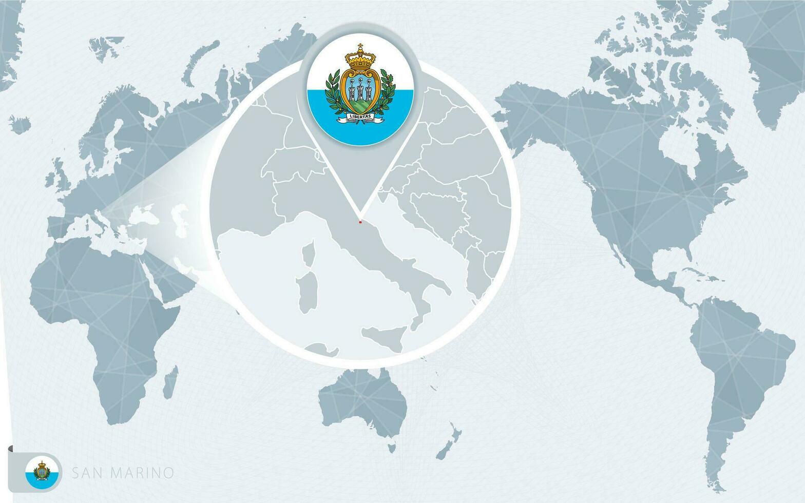 Pazifik zentriert Welt Karte mit vergrößert san Marino. Flagge und Karte von san Marino. vektor