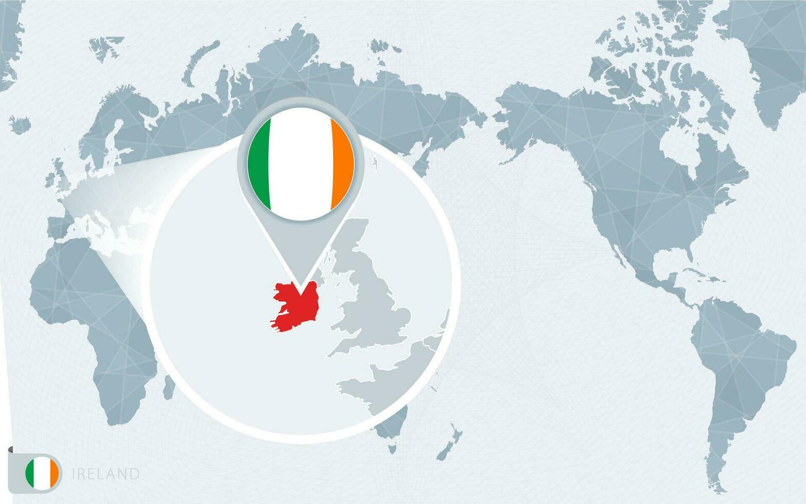 Pazifik zentriert Welt Karte mit vergrößert Irland. Flagge und Karte von Irland. vektor