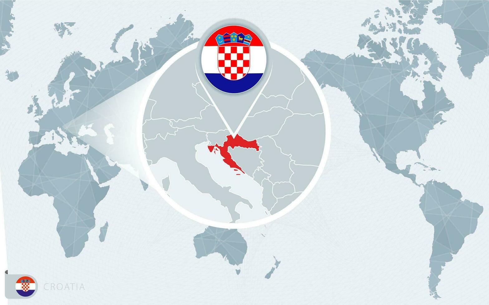 pacific centrerad värld Karta med förstorade kroatien. flagga och Karta av kroatien. vektor