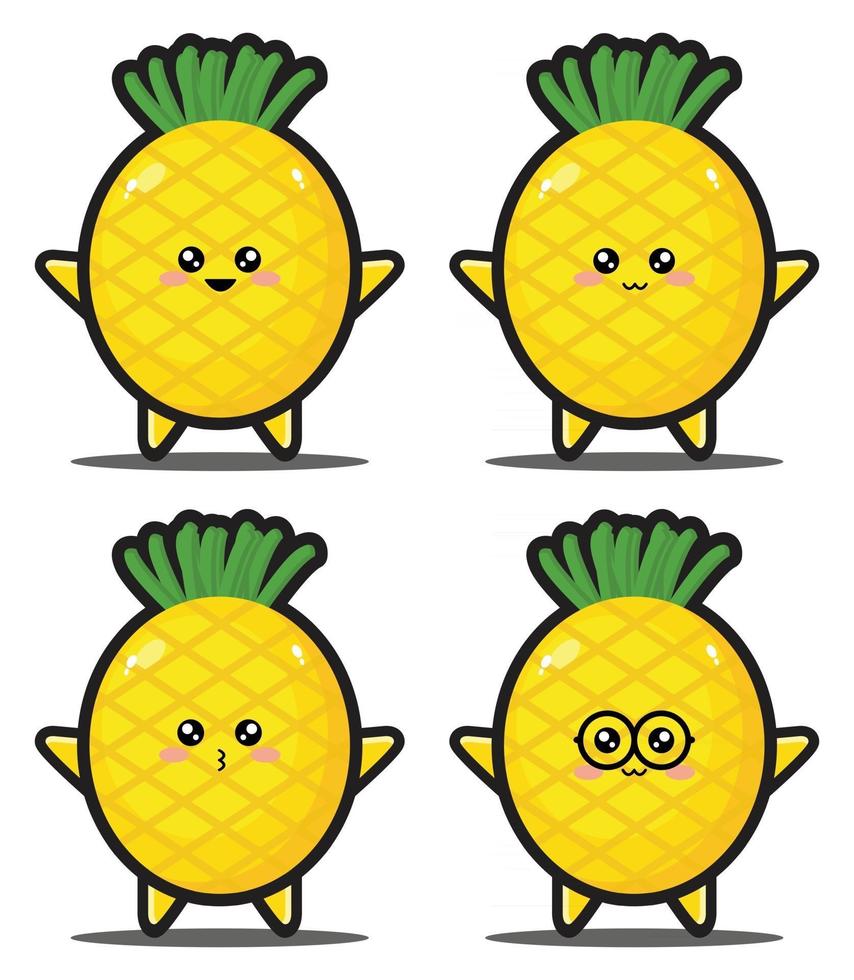 Süße Cartoon Ananas Gemüse Kawaii Design Premium vektor