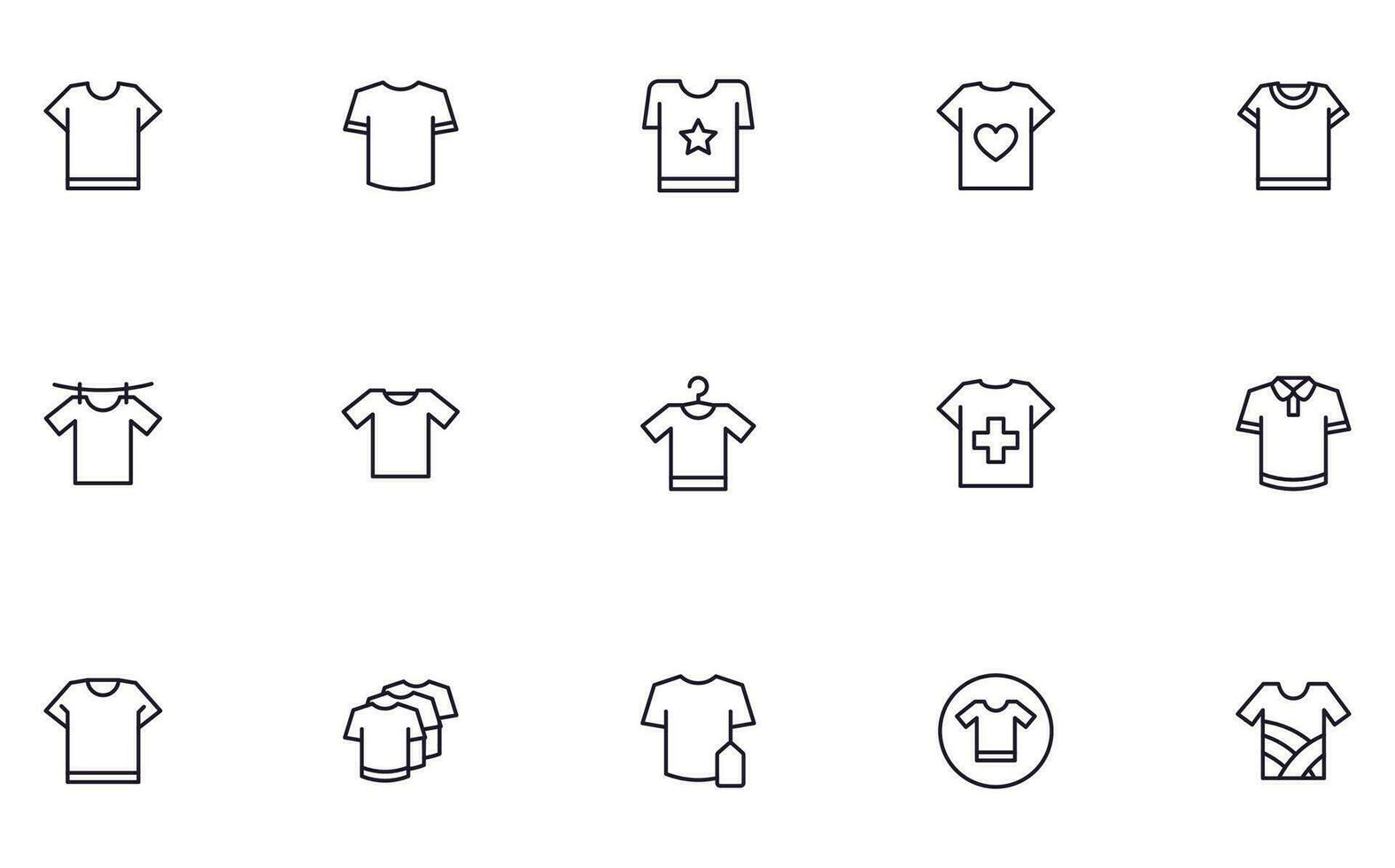 samling av modern t-tröjor översikt ikoner. uppsättning av modern illustrationer för mobil appar, webb webbplatser, flygblad, banderoller etc isolerat på vit bakgrund. premie kvalitet tecken vektor