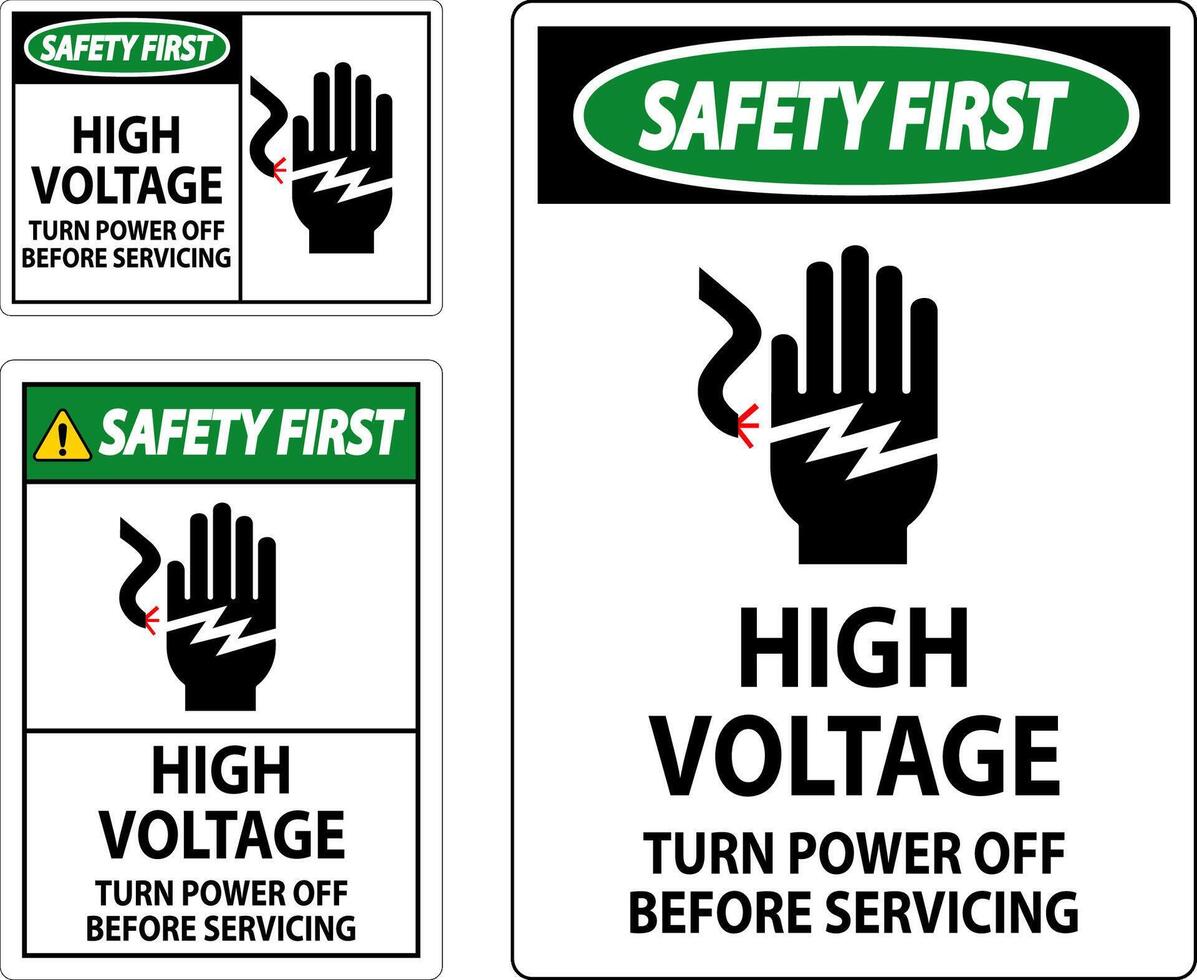 säkerhet först tecken hög Spänning - sväng kraft av innan underhåll vektor
