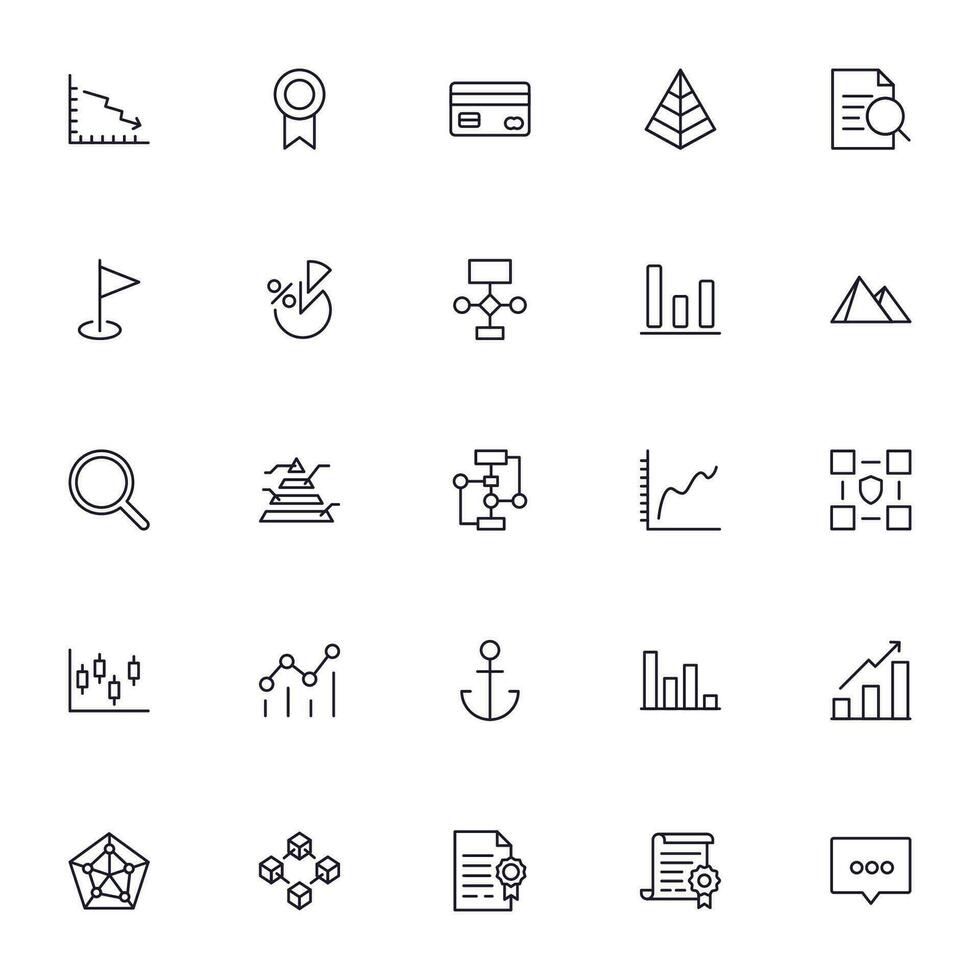 företag linje ikon uppsättning. samling av handel uotline suckar för webb design, mobil app, ui design, etc. mörk blå linje symbol av finansiera på vit bakgrund. vektor