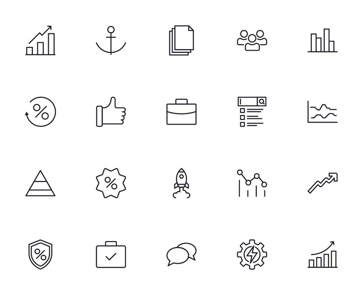 företag linje ikon uppsättning. samling av handel uotline suckar för webb design, mobil app, ui design, etc. mörk blå linje symbol av finansiera på vit bakgrund. vektor