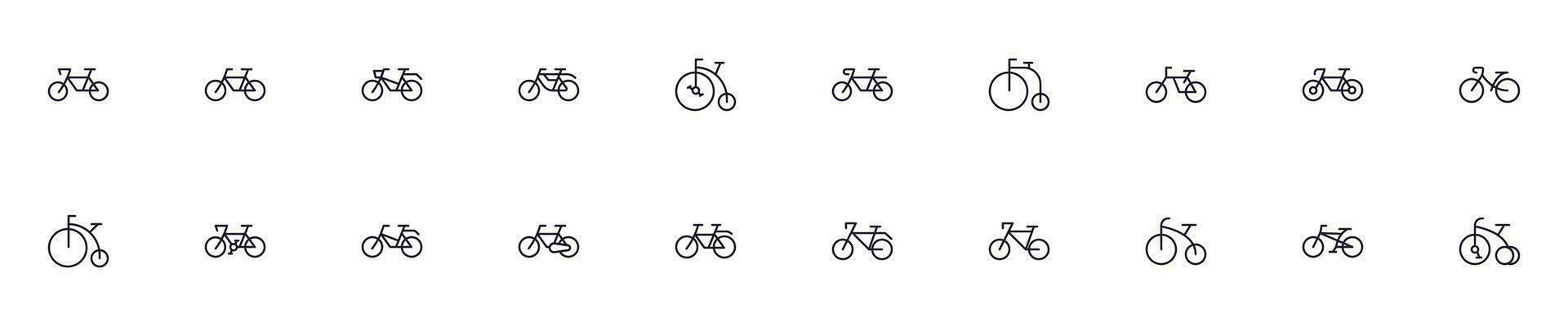 Sammlung von modern Fahrrad Gliederung Symbole. einstellen von modern Abbildungen zum Handy, Mobiltelefon Apps, Netz Websites, Flyer, Banner usw isoliert auf Weiß Hintergrund. Prämie Qualität Zeichen. vektor