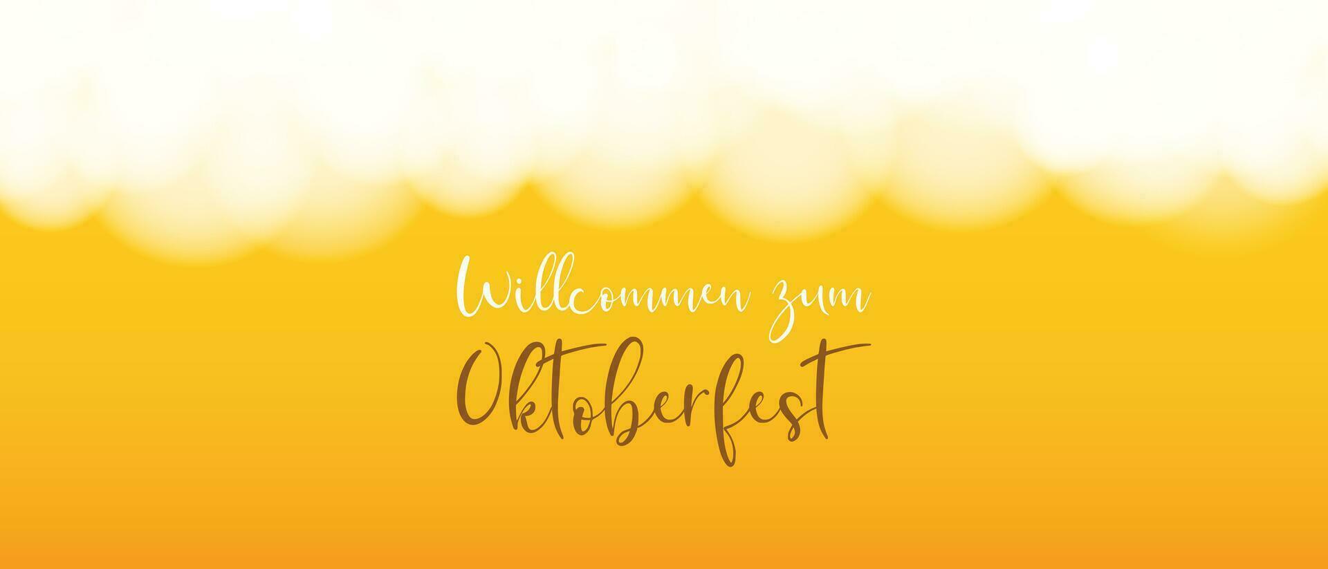 Oktoberfest. Bier Festival. horizontal Gelb Banner mit Bier Schaum und das Inschrift Deutsche willcommen zum Oktoberfest. vektor