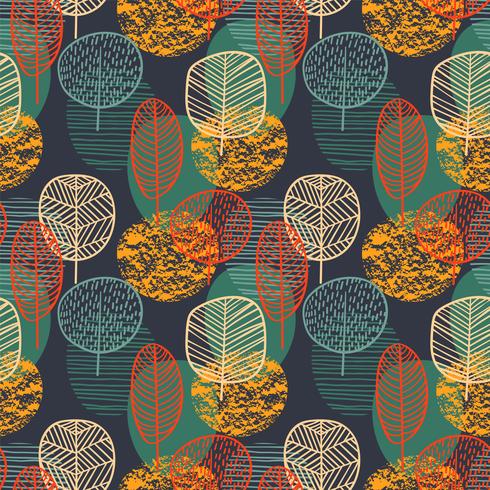 Nahtloses Muster des abstrakten Herbstes mit Bäumen. Vektorhintergrund für verschiedene Oberfläche. vektor