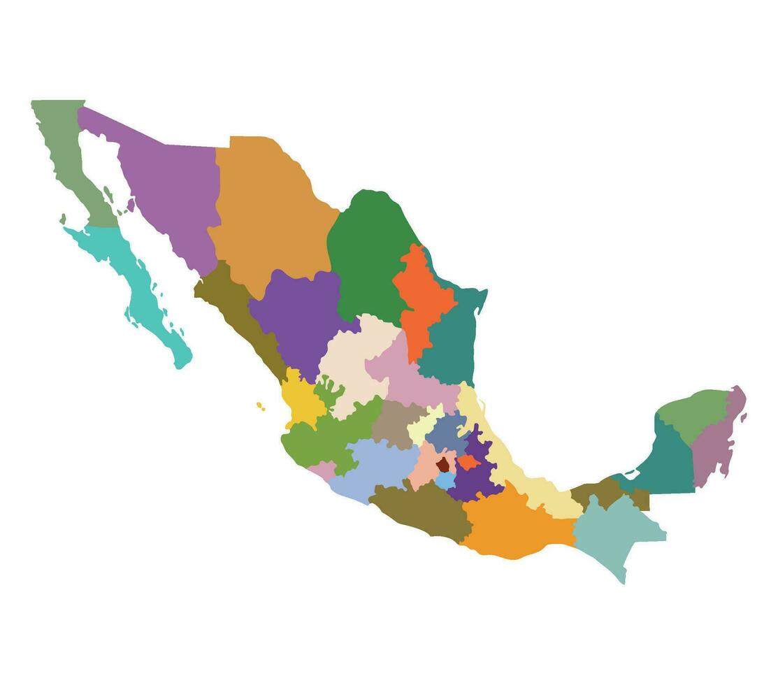 Karta av mexico med administrativ regioner i färgrik. mexikansk Karta regioner. vektor