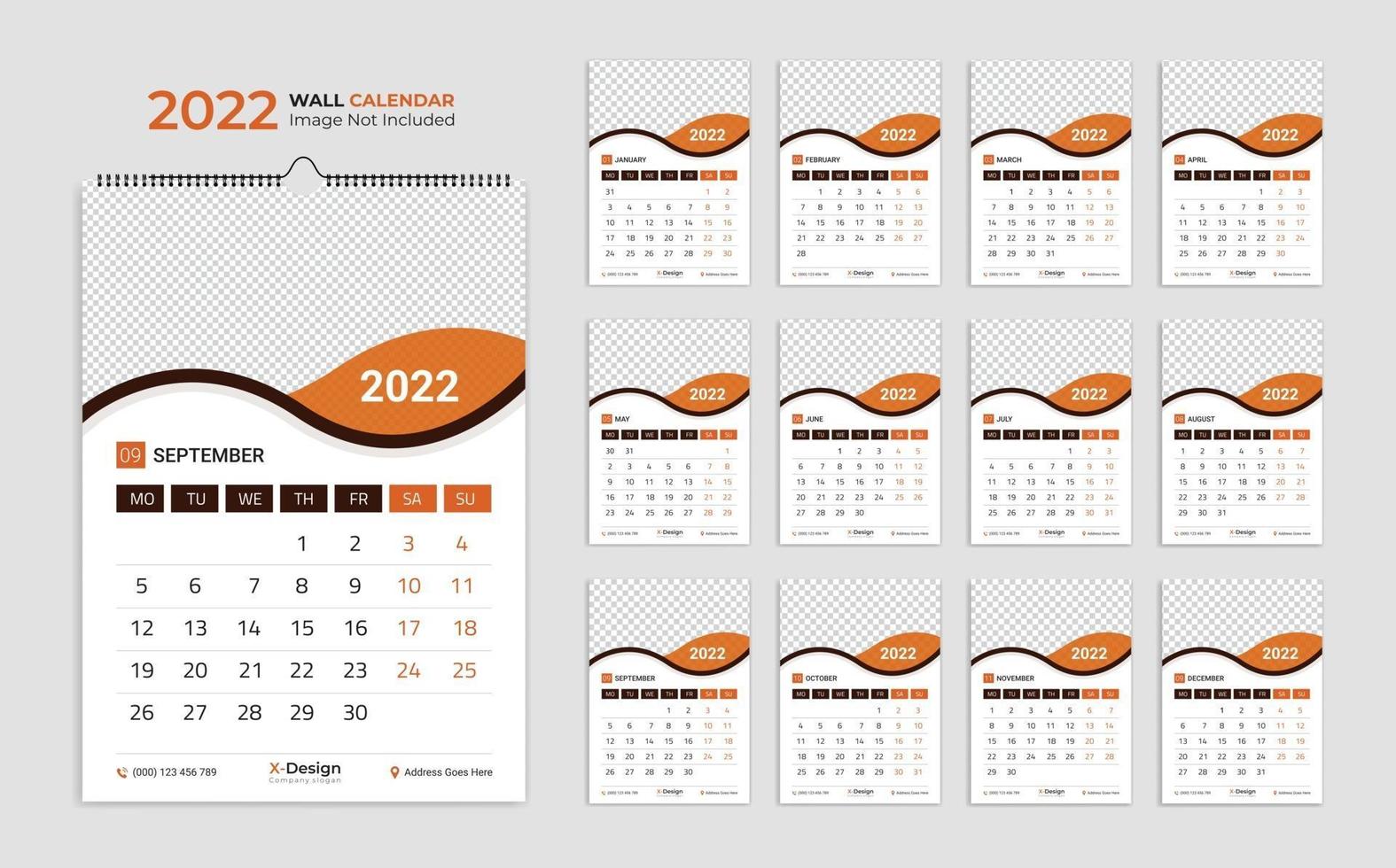 2022 väggkalendermall, schema kalender årlig affärsplanerare, schema, evenemangskalender, skrivbordskalender vektor