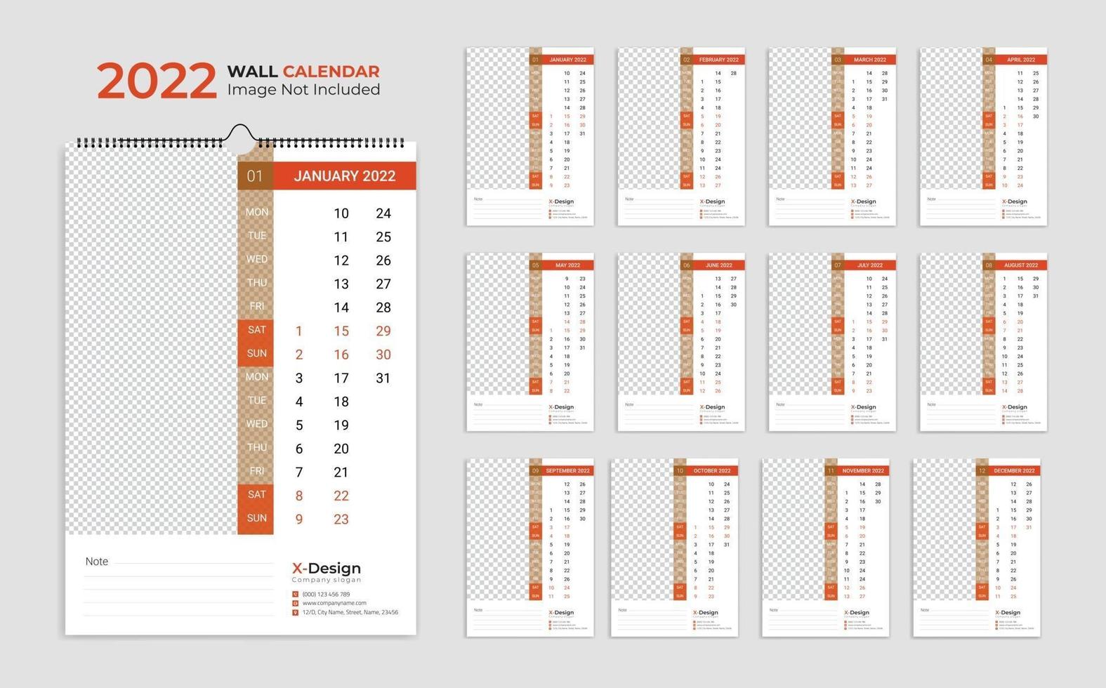 2022 Wandkalendervorlage, Kalenderjahresplaner, Zeitplan, Veranstaltungskalender, Tischkalender vektor