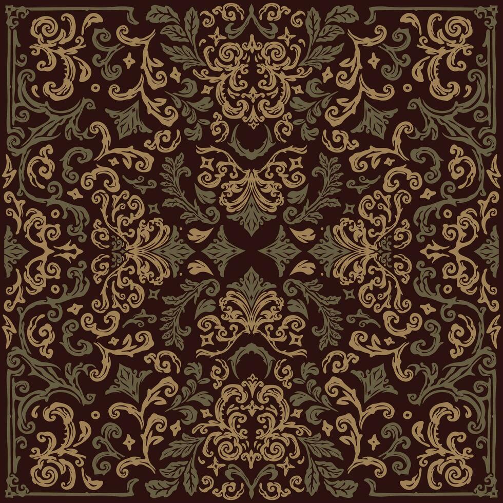 brun damast- mönster bandana med abstrakt och årgång gobeläng motiv, perfekt för tyger och dekoration vektor