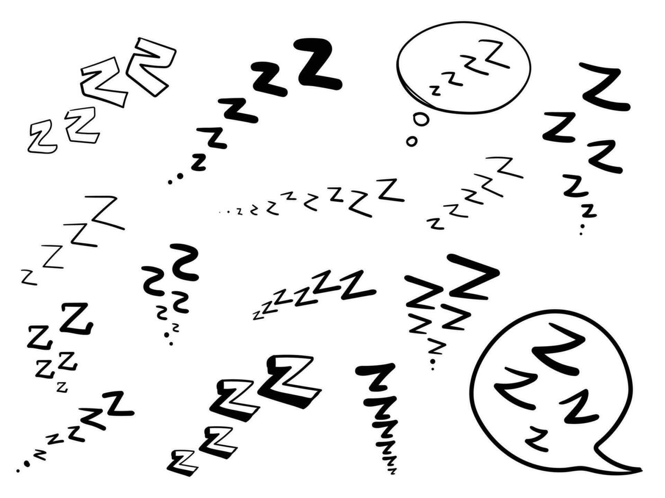 sömn zzzz klotter symbol uppsättning. dröm ikon. klotter komisk skiss stil vektor