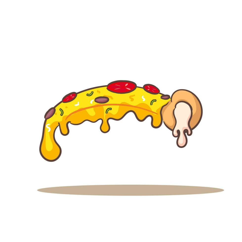 pizza skiva smält tecknad serie platt stil. snabb mat begrepp design. isolerat vit bakgrund. vektor konst illustration.