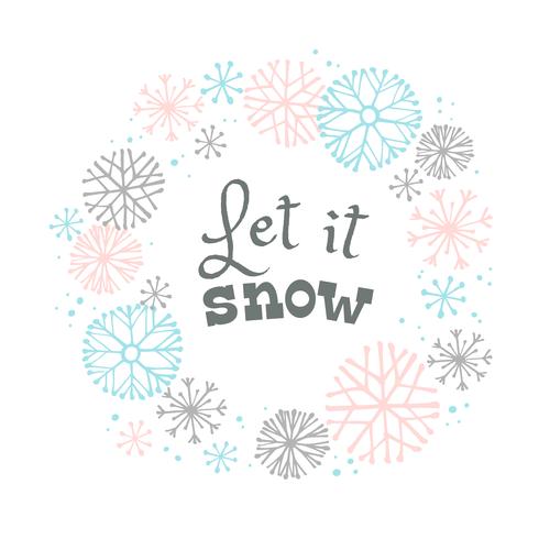 Vinter bokstäver design på snö bakgrund med handgjord snöflinga ram. vektor