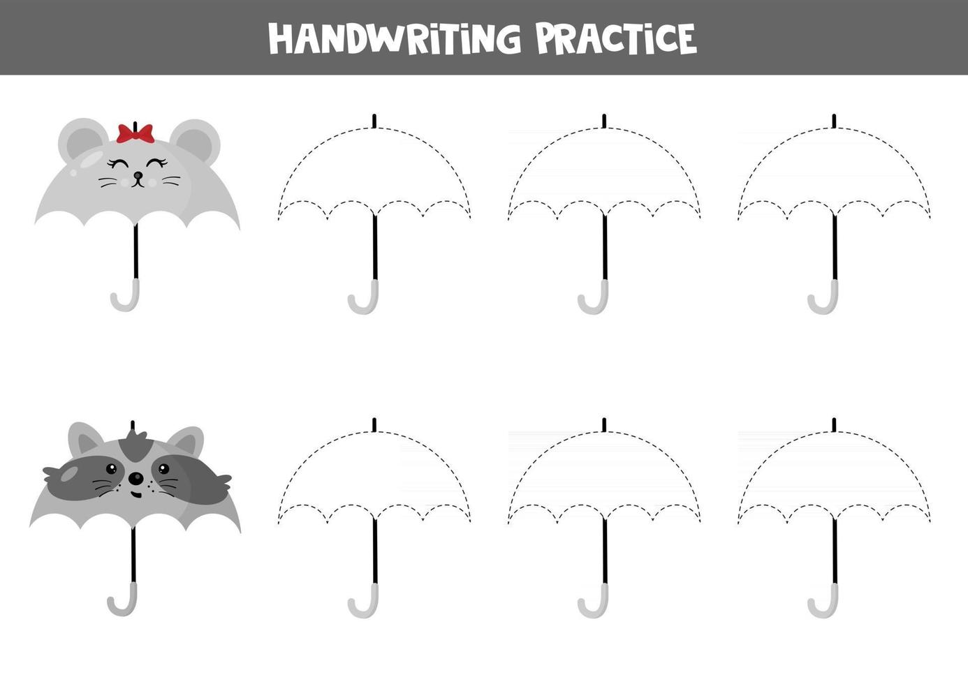 pädagogisches Arbeitsblatt für Kinder im Vorschulalter. Handschrift üben. Regenschirme verfolgen. vektor