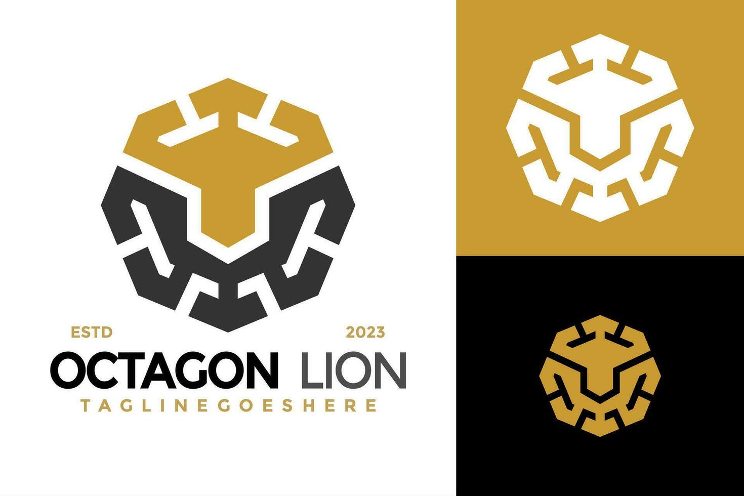 oktogon lejon kraft logotyp design vektor symbol ikon illustration