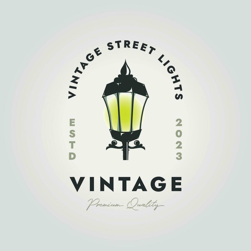 Jahrgang Straße Lampe Logo, Illustration von Strassenlicht Symbol Vektor Design