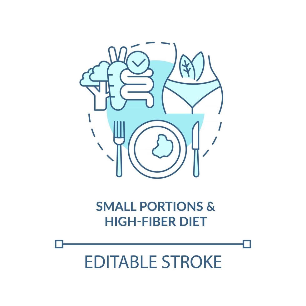 små portioner och hög fiber diet koncept ikon. äta i små mängder. diet för diabetes abstrakt idé tunn linje illustration. vektor isolerad kontur färg ritning. redigerbar stroke