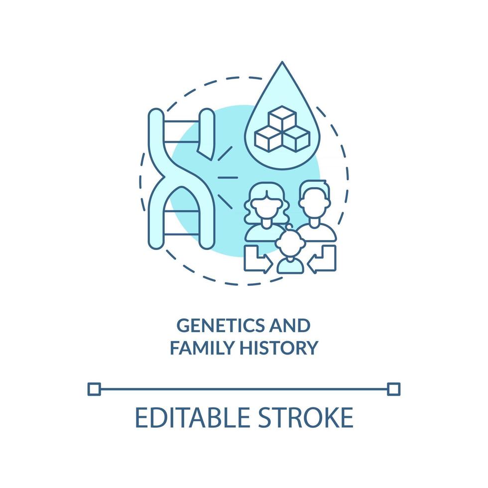 genetik och familjehistoria koncept ikon. hälsoproblem som löser sig. medicinsk vård. blodsjukdom riskera abstrakt idé tunn linje illustration. vektor isolerad kontur färg ritning. redigerbar stroke