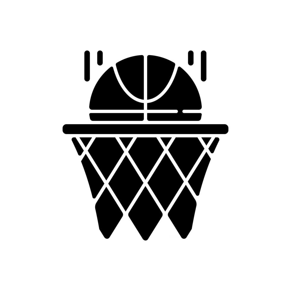 Basketball schwarze Glyphe-Symbol. Mannschaftssport für Bewegung. Tor mit schießendem Ball im Reifen erzielen. alltäglichen Routinetätigkeiten in der Schule. Silhouette-Symbol auf Leerzeichen. isolierte Vektorgrafik vektor