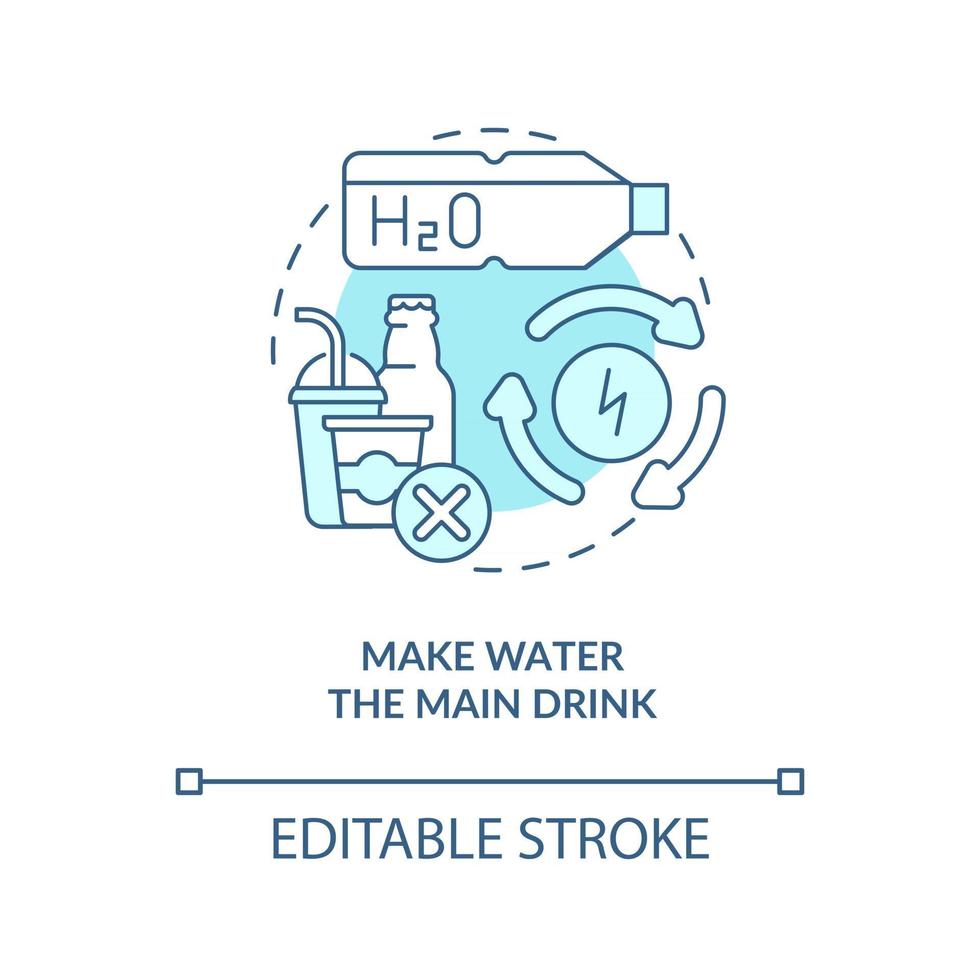 Machen Sie das Symbol für das Hauptgetränkkonzept des Wassers Verbesserung des täglichen Flüssigkeitstrinkens. hydratisiert bleiben. gesunde Gewohnheiten abstrakte Idee dünne Linie Illustration. Vektor isolierte Umriss-Farbzeichnung. bearbeitbarer Strich
