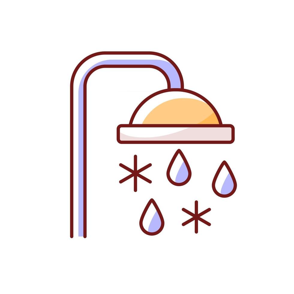 tar kallt bad eller dusch RGB färgikon. kylvatten i badrummet. strömmande vätska från kranen. isolerad vektorillustration. Metod för förebyggande av värmeslag enkel fylld linjeteckning vektor