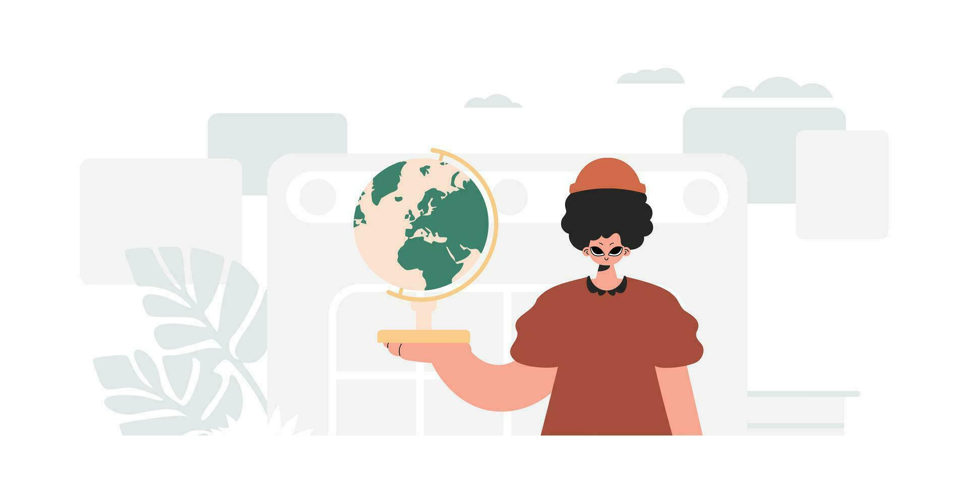 das Person ist halten ein kolossal Globus, das Gegenstand von Lernen. modisch Stil, Vektor Illustration