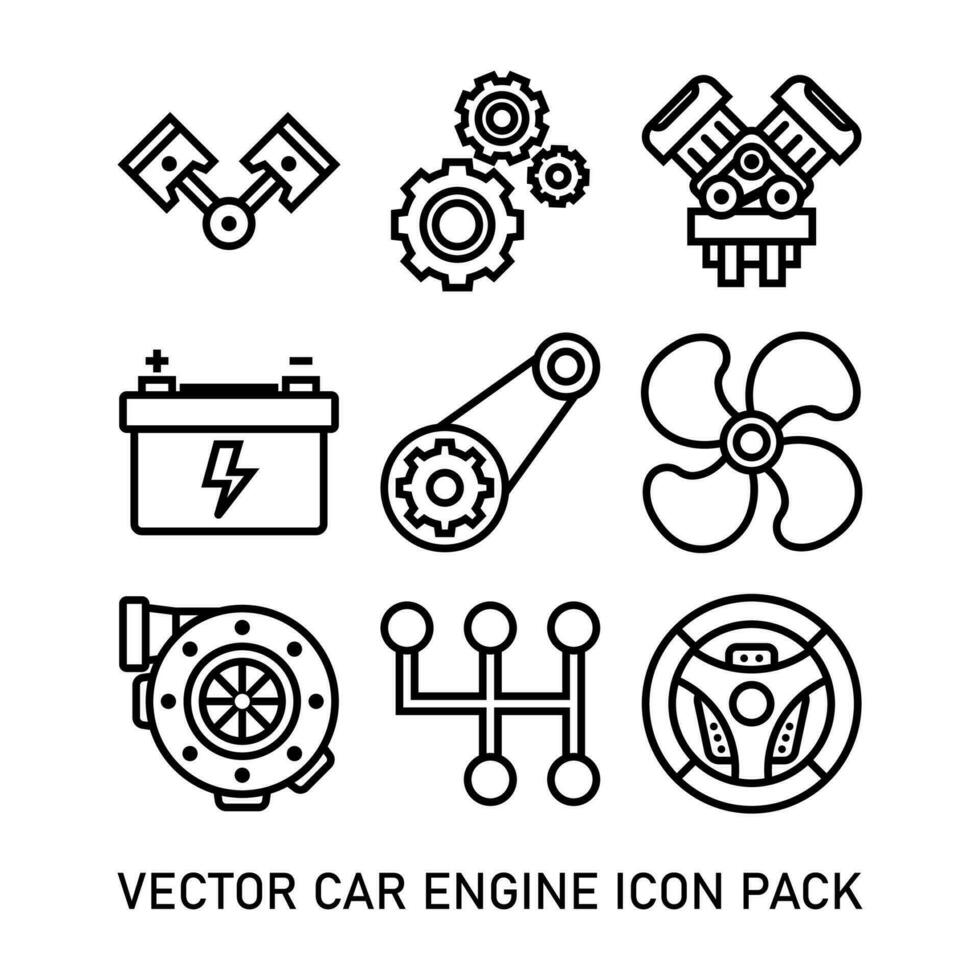 bil motor översikt ikon packa vektor