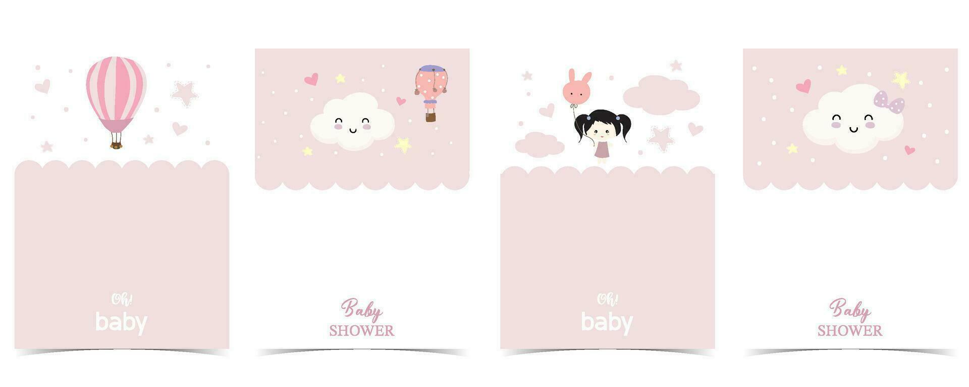 Baby Dusche Einladung Karte mit Ballon, Wolke, Mädchen zum Kind Geburtstag, Feier vektor