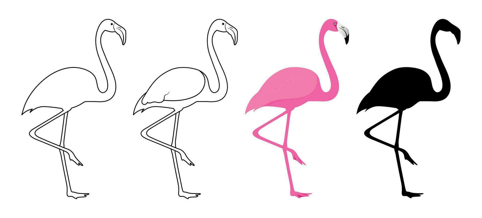 rosa flamingo silhuett fåglar illustration vektor uppsättning