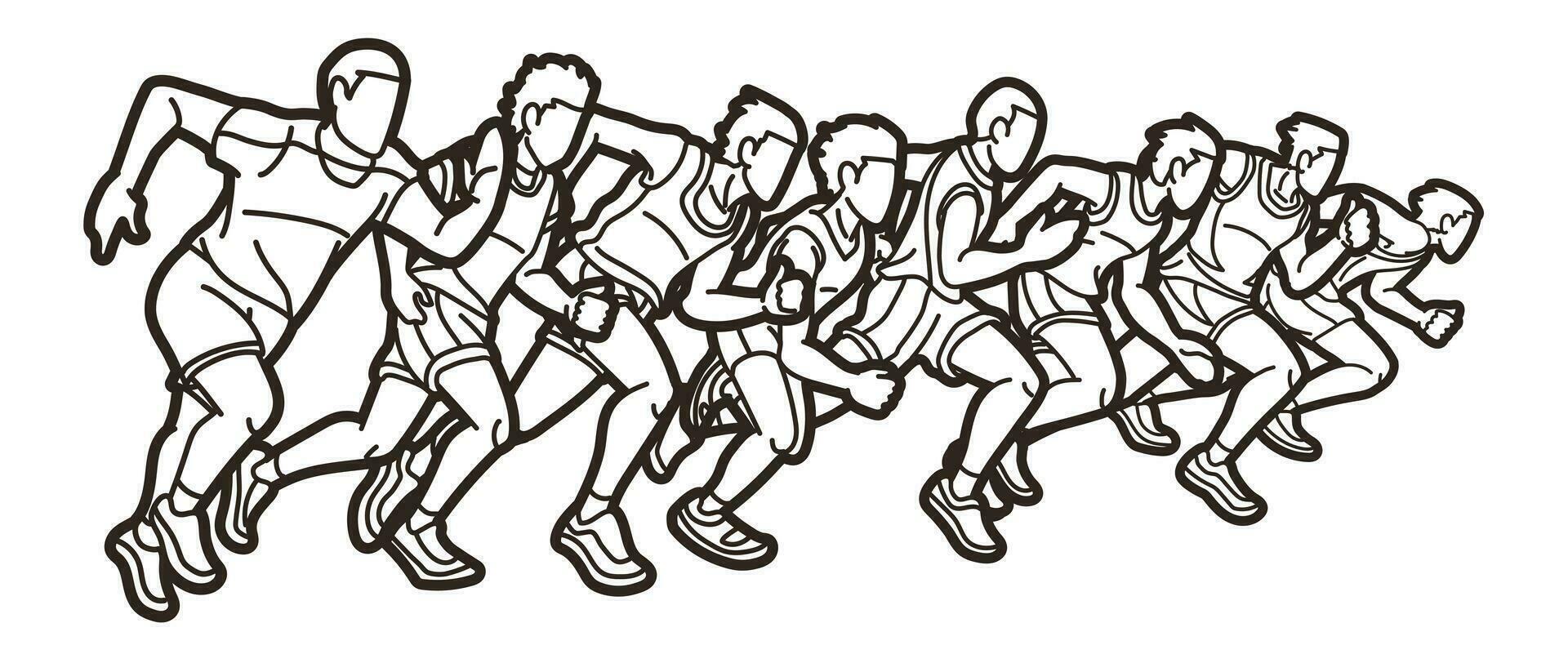 översikt grupp av löpare verkan Start löpning vektor