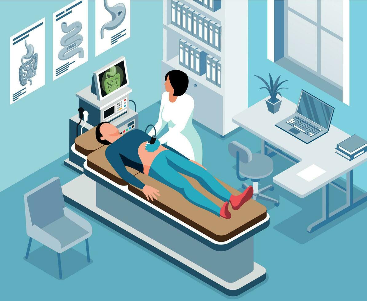 Gastroenterologe isometrisch Illustration vektor