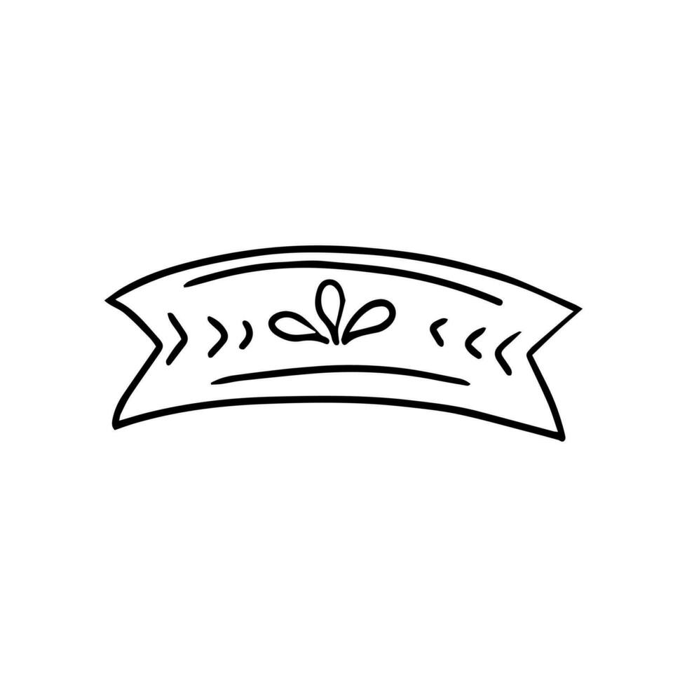 Hand gezeichnet Blumen- Band Banner. Band, Schild, Etikette im Gekritzel Stil. schwarz Farbe skizzieren. Vektor Illustration.