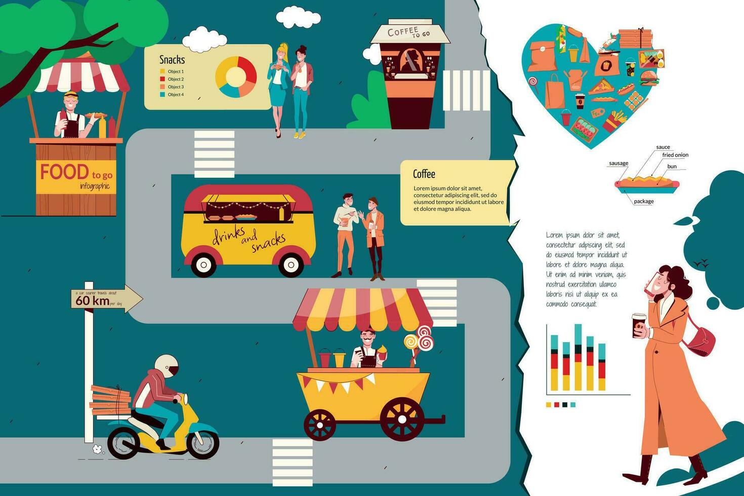 mat till gå platt infographics vektor