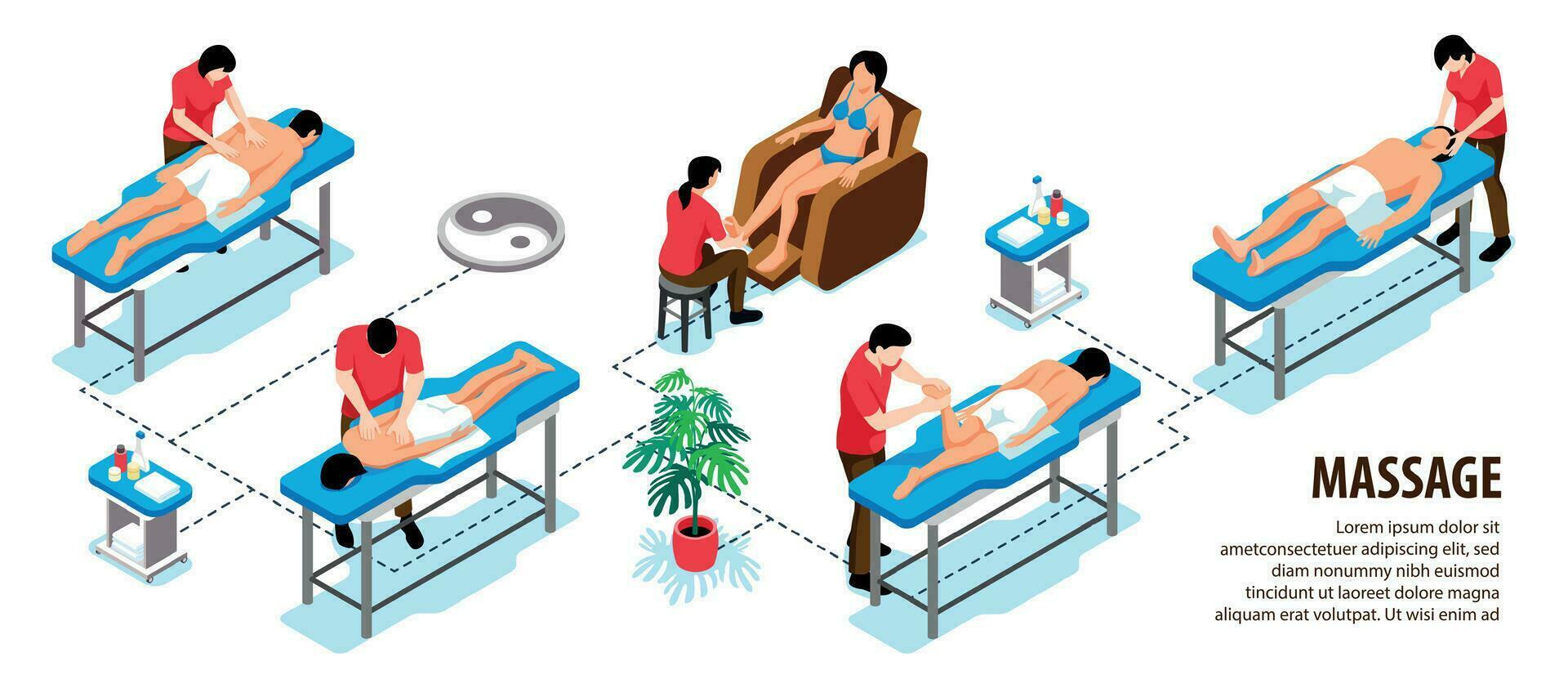 isometrisk massage infographic flödesschema vektor