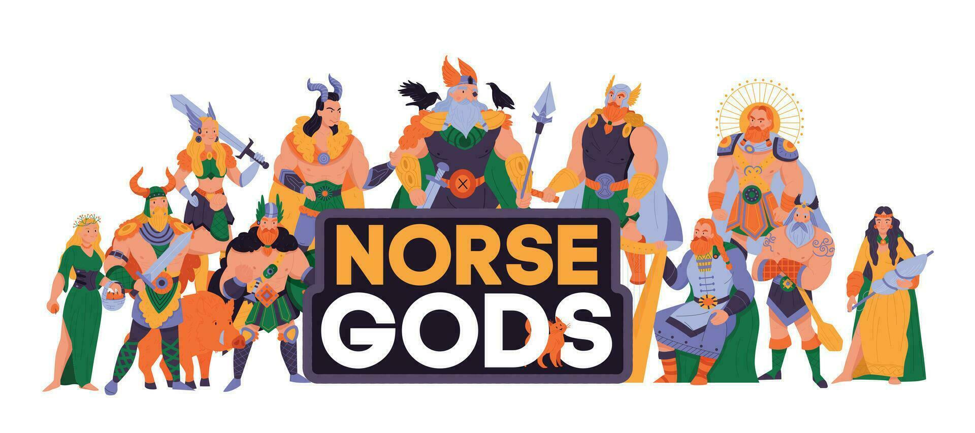 Nordisk gudar tecknad serie illustration vektor