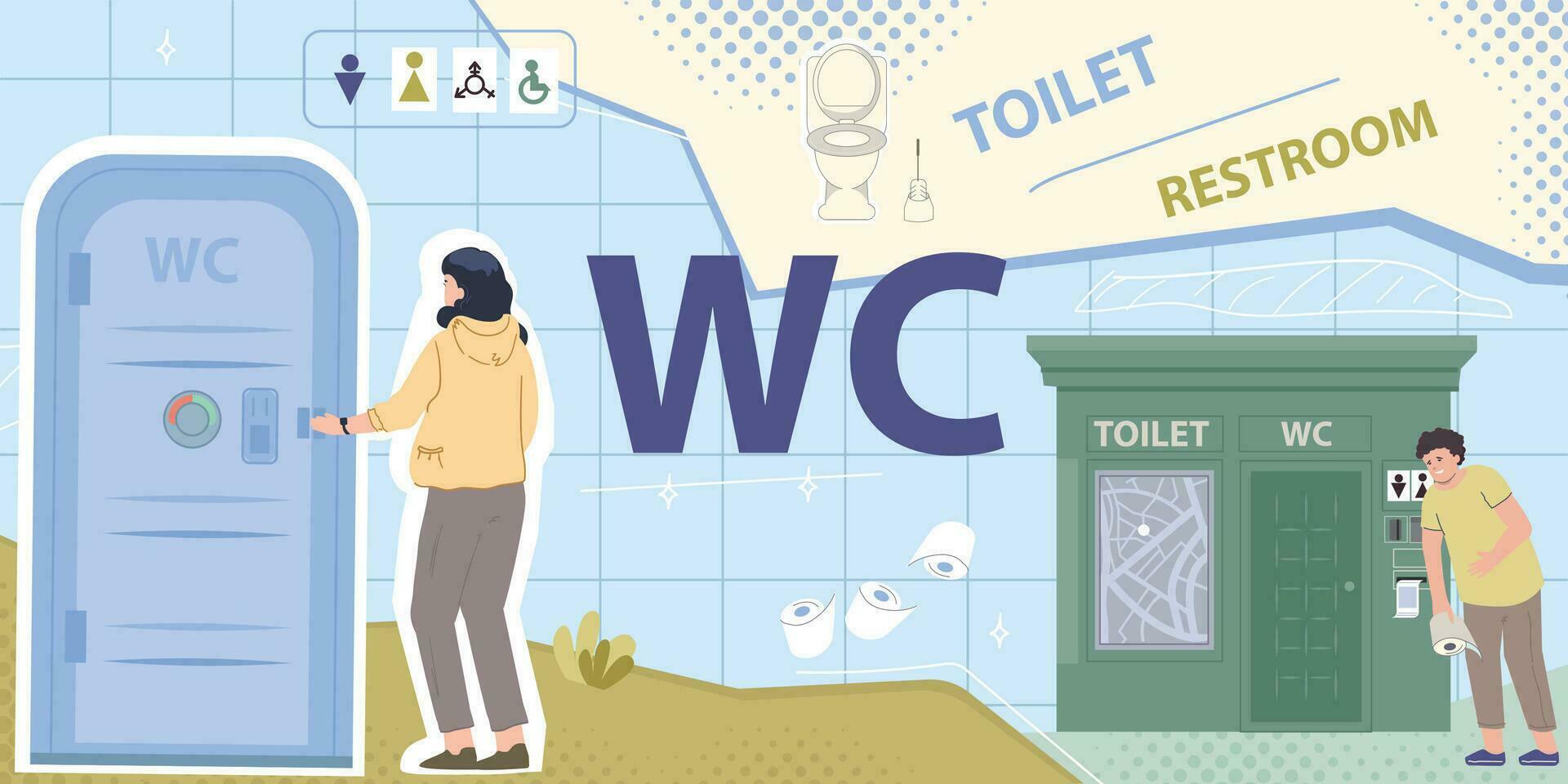 offentlig toalett platt collage vektor