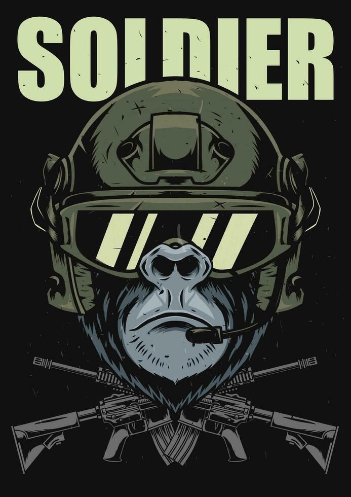 Militär- Poster mit Gorilla Kopf Zeichnung vektor