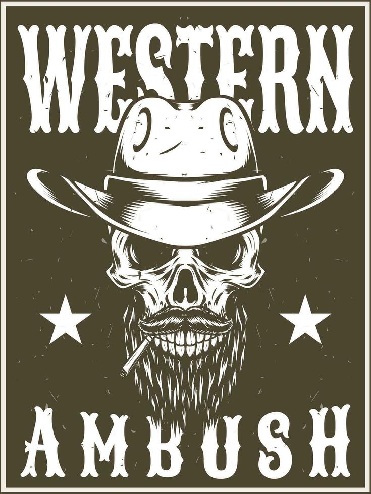 Western Poster mit Schädel Zeichnung Design vektor