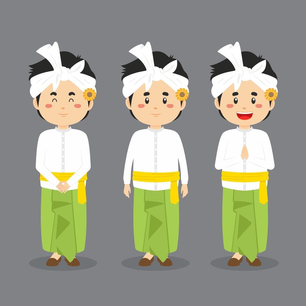 bali indonesisk karaktär med olika uttryck vektor