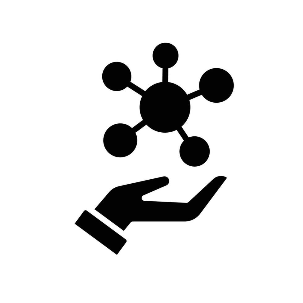 Hand Molekül Glyphe Symbol, Biologie Evolution, Kollagen, Protein Amino Atom, Sozial Technologie, bio global. halten molekular Verbindung. Struktur Vektor Illustration Design auf Weiß Hintergrund eps 10