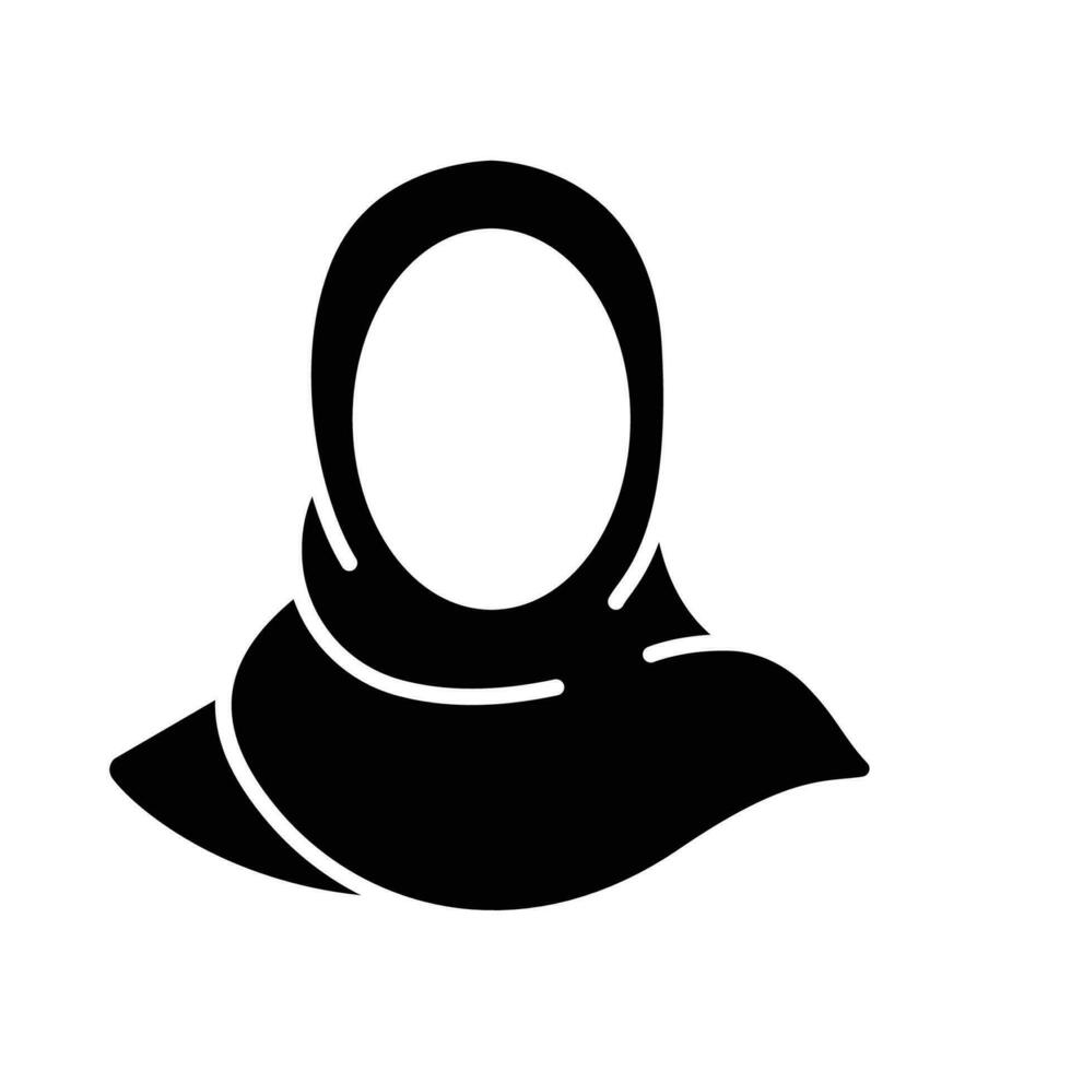 Frauen Hijab Symbol. weiblich Saudi Arabisch. Islam Dame. schön Muslim Mädchen Benutzerbild. Kopf Schal östlichen Damen Kleidung Logo. solide Stil Piktogramm. Vektor Illustration. Design auf Weiß Hintergrund. eps 10