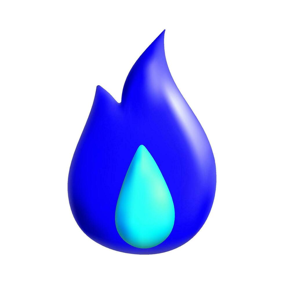 3d machen Feuer Emoticon Emoji Blau Farbe isoliert auf ein Weiß Hintergrund. Blau Flamme, volumetrisch aufgeblasen Vektor Bild.