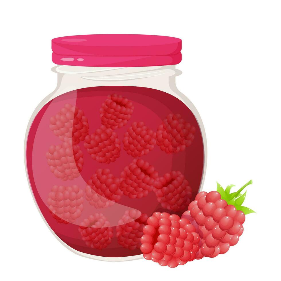 Himbeere Marmelade Glas Krug dekoriert mit Beeren vektor