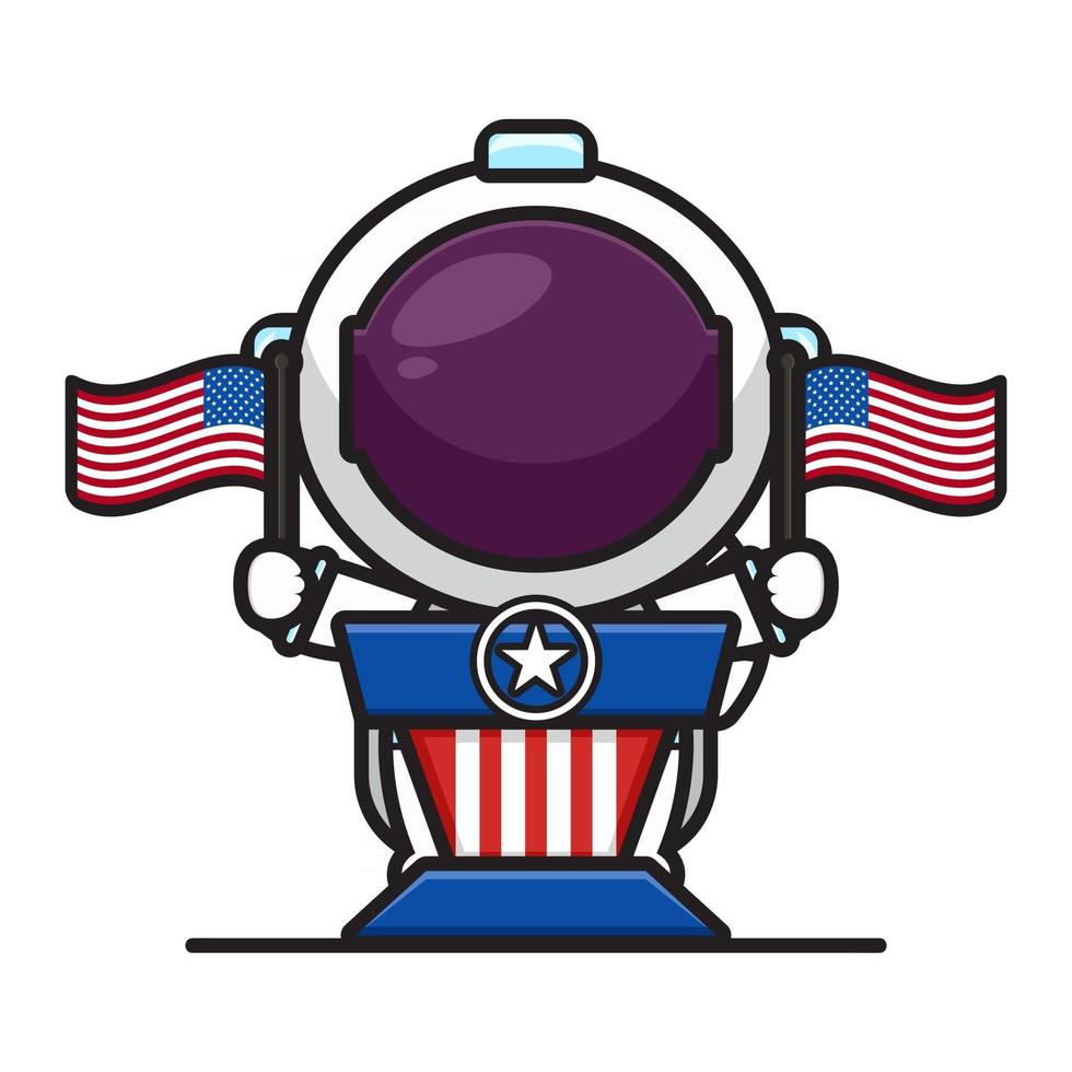 Süßer Astronaut auf der Kanzel mit Flaggen feiern Amerika Unabhängigkeitstag Cartoon-Symbol Vektor-Illustration vektor