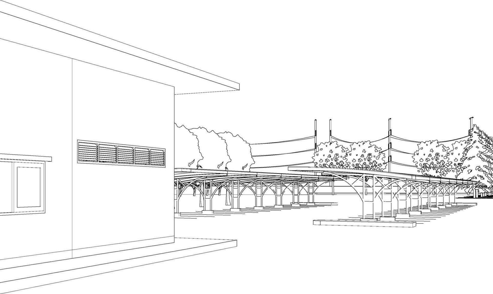 3d illustration av industriell byggnad vektor