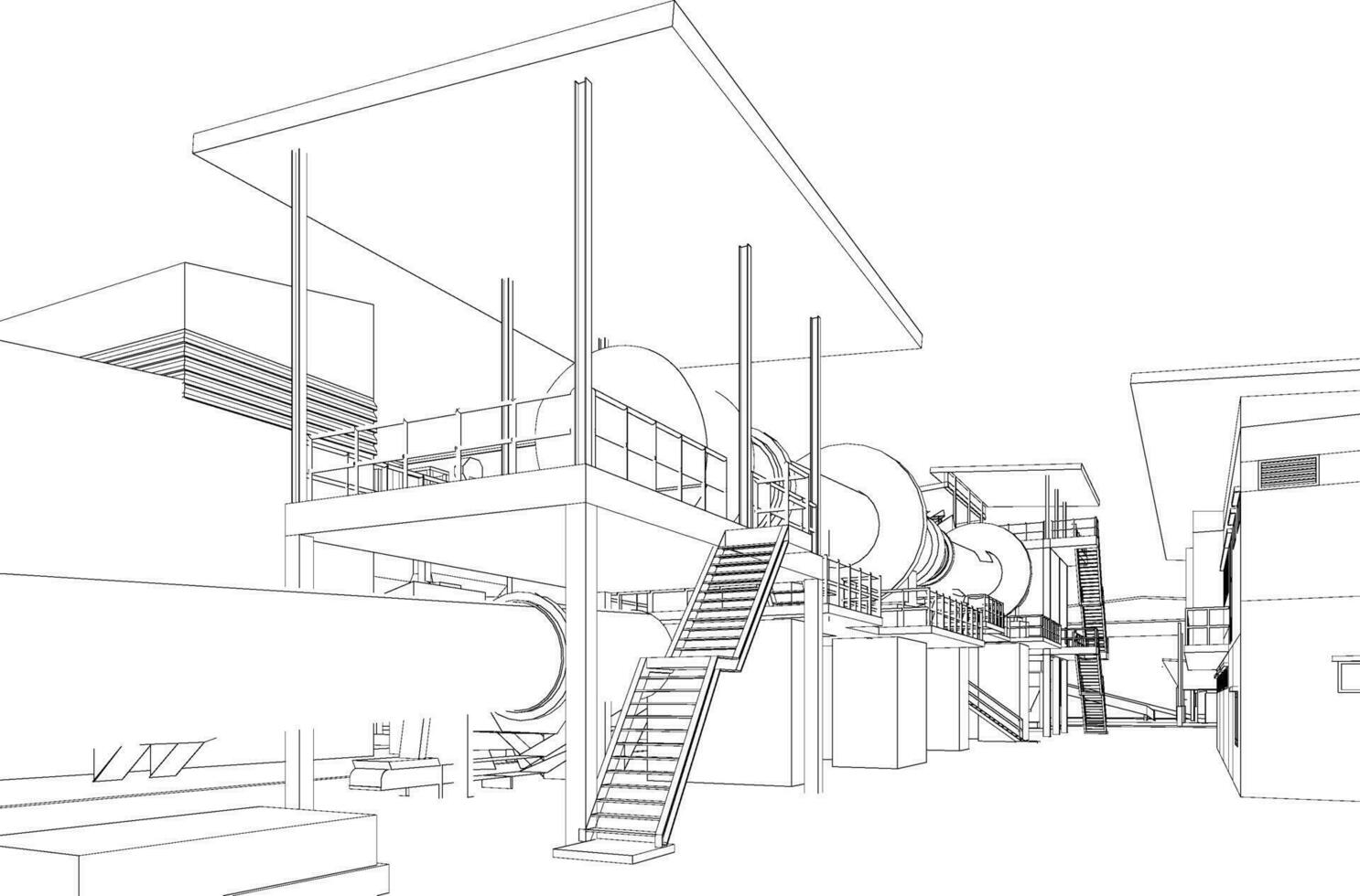 3d illustration av industriell byggnad vektor