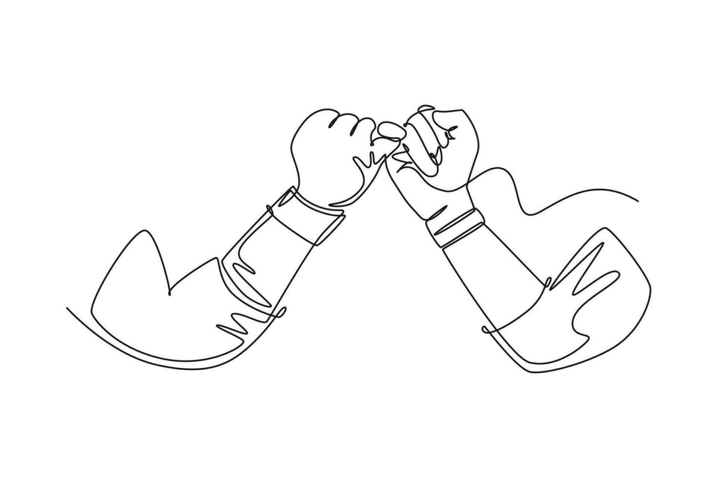 Single kontinuierlich Linie Zeichnung zwei Hände Haken jeder andere ihr wenig Finger. Freundschaft Bindung mit zwei Menschen im Harmonie. versprechen oder Frieden Konzept. dynamisch einer Linie Grafik Design Vektor Illustration