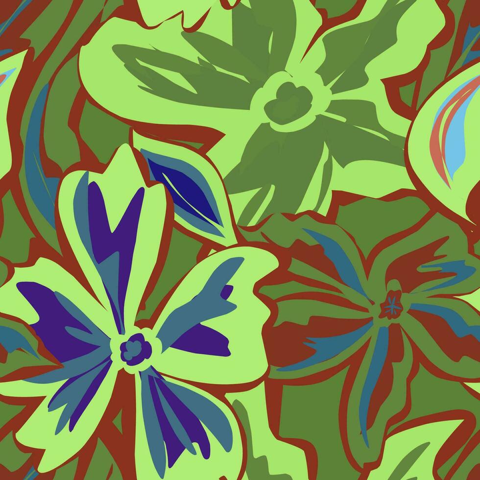 en grön och blå blommig mönster på en brun bakgrund vektor